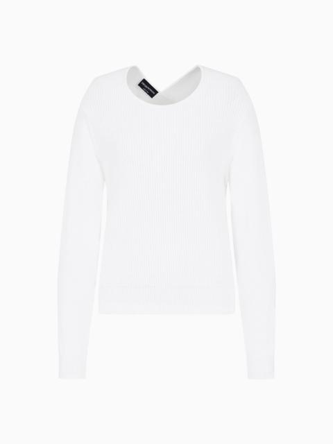 EMPORIO ARMANI Cotton-blend half fisherman’s rib crossover jumper