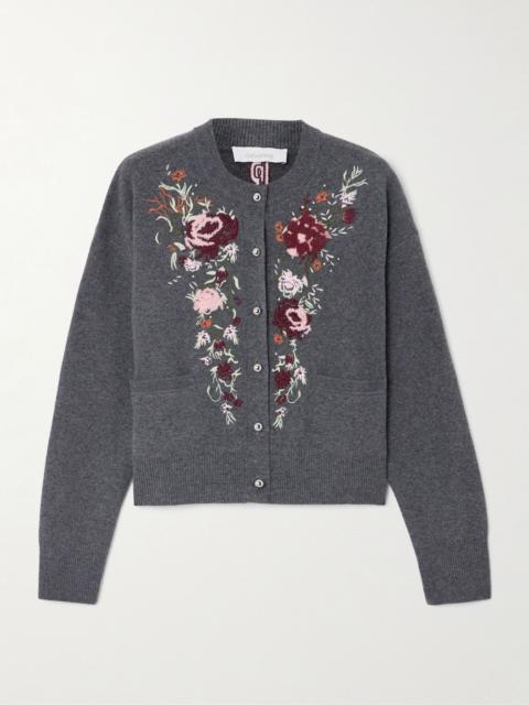 rabanne Embroidered crystal-embellished wool and cashmere-blend cardigan Dark gray