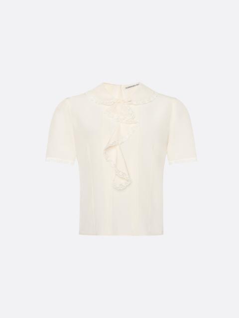 Alessandra Rich SILK SHORT SLEEVE BLOUSE WITH JABOT