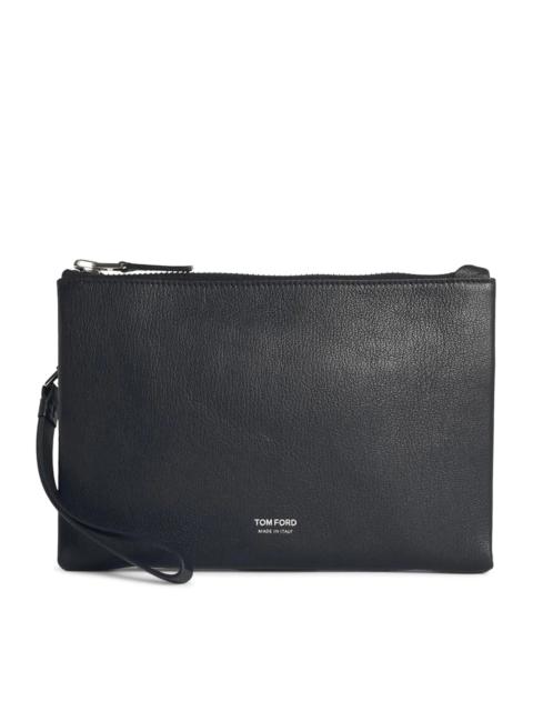 TOM FORD GRAIN LEATHER MINIMAL SLIM POUCH WITH WRISTLET