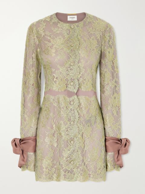 SAINT LAURENT Scalloped Satin-trimmed Metallic Lace And Crepe Mini Dress
