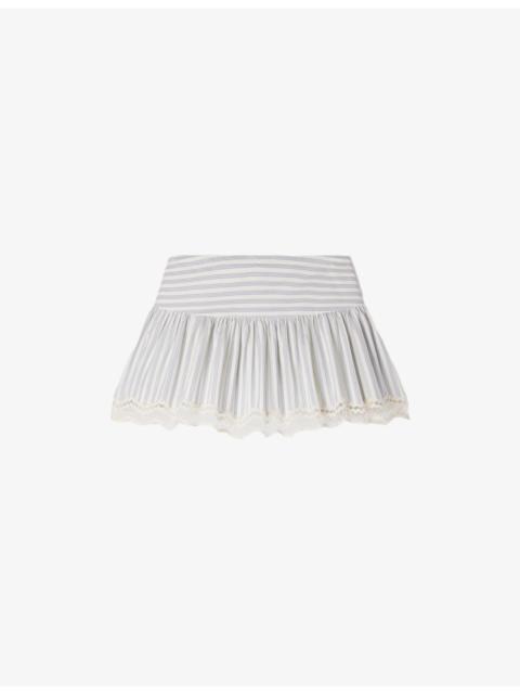 Sandro Striped Contrast-Trim Cotton Skort