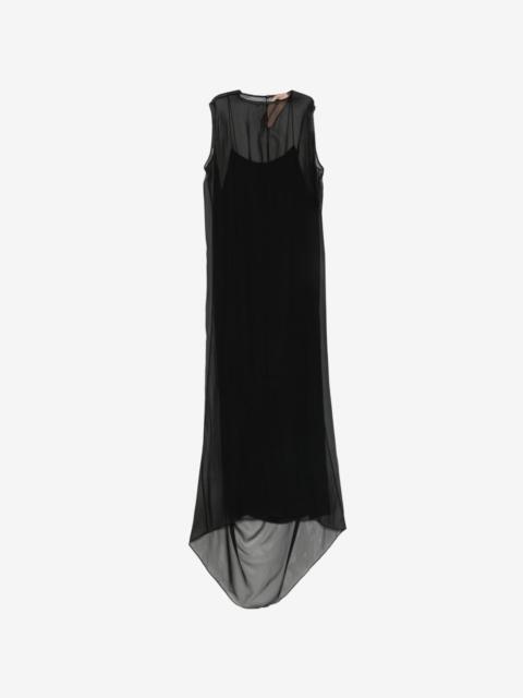 N°21 sheer-panel layered asymmetric midi dress