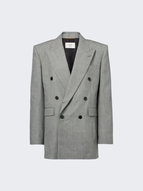 SAINT LAURENT Double Breasted Cool Wool Jacket Light Grey