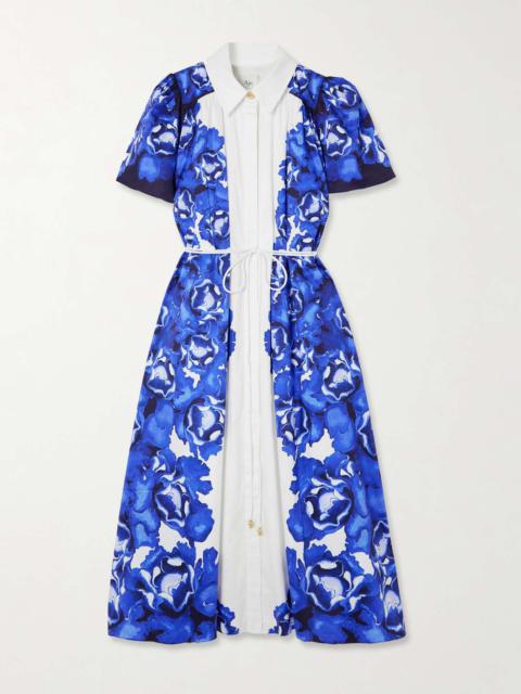 Aje. Fernanda belted embellished floral-print cotton midi shirt dress Blue
