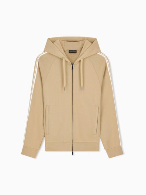 EMPORIO ARMANI HOODED ZIP SWEATSHIRT WITH FRENCH TERRY JERSEY STRIPES