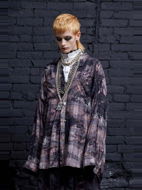 R13 DROP NECK WORKSHIRT - BLEACHED BLACK PLAID