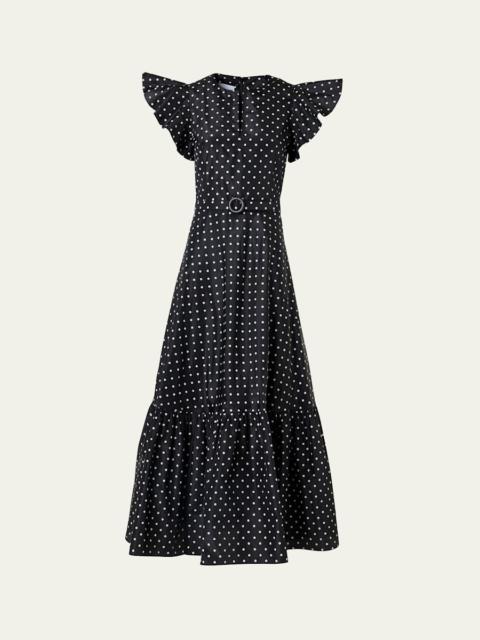 AKRIS Belted Polka Dot Flutter-Sleeve Dress
