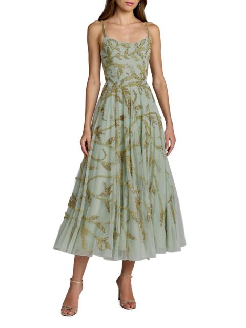 MAC DUGGAL Women's Embellished Mesh Midi-Dress - Seafoam Gold