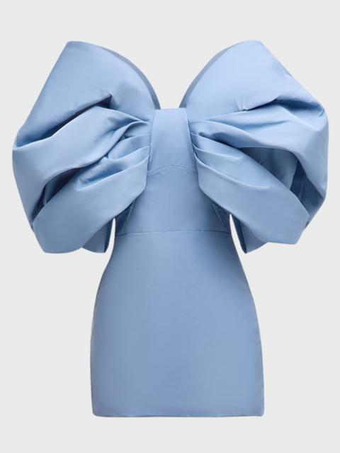 Oscar de la Renta Draped Bow-Sleeve Mini Dress With Train