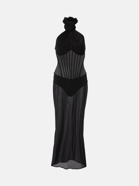 MAGDA BUTRYM Floral-appliqué sheer cocktail dress