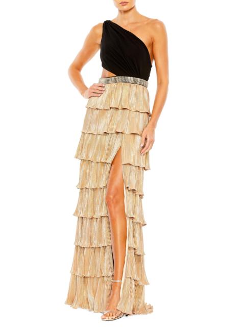 MAC DUGGAL Women's Ieena Tiered One-Shoulder Gown - Black Gold