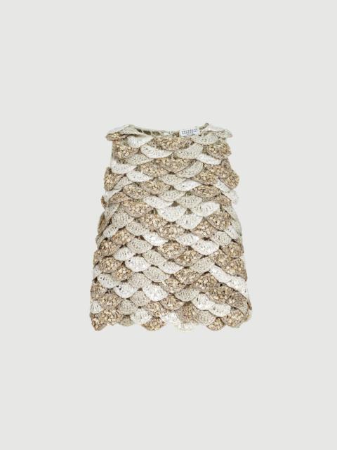 Brunello Cucinelli Handmade Dazzling Shell OPERA knit top in jute and cotton