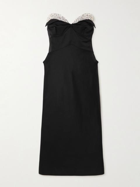 Alexander McQueen Strapless crystal-embellished taffeta midi dress Black