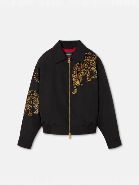 VERSACE Versace Leopard Mélange Wool Blouson Jacket