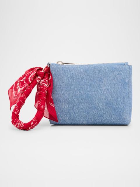 Christian Louboutin Cabata Mini Bandana Wristlet Pouch Bag in Cotton Denim