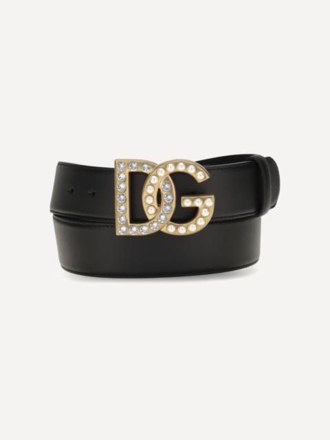 Dolce & Gabbana Leather Belt with crystal DG logo