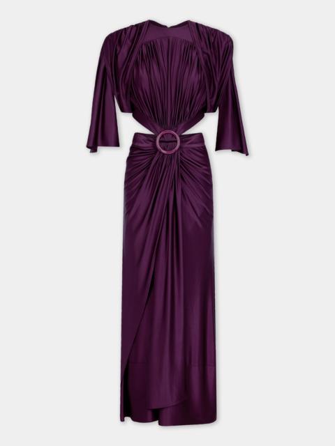 rabanne MIDI MAGENTA ASYMMETRICAL DRESS WITH RUCHED DETAILS
