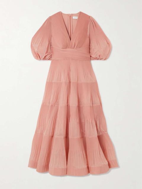 Zimmermann Tiered plissé-taffeta midi dress