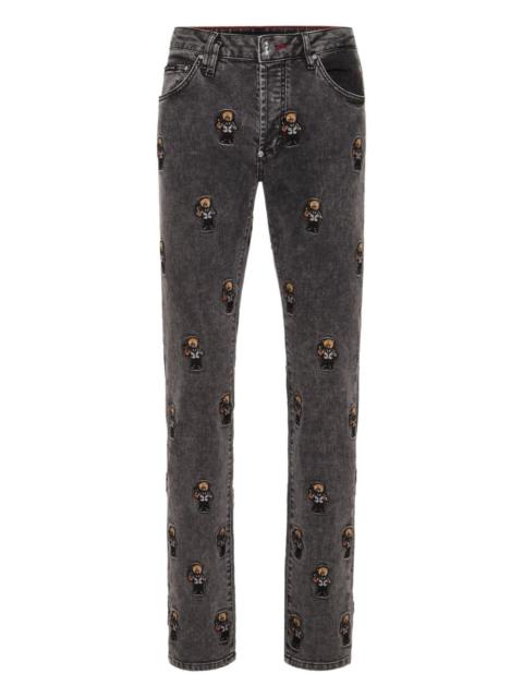PHILIPP PLEIN bear-embroidered jeans