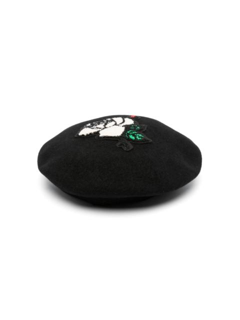 UNDERCOVER rose-appliqué wool beret