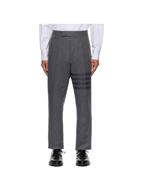 Thom Browne Gray Plain Weave 4-Bar Trousers