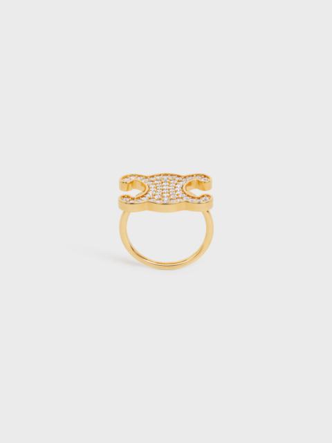 CELINE Triomphe Rhinestone Ring in Brass with Gold Finish and Crystals