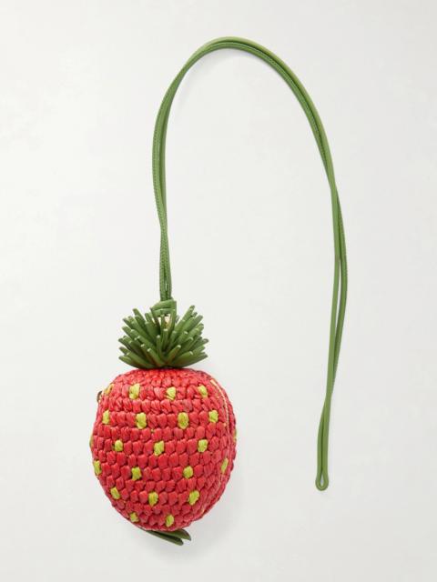 Loewe Paula's Ibiza Strawberry Leather-Trimmed Raffia Pouch