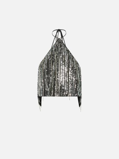 PINKO SEQUINNED OPEN-BACK CROP TOP