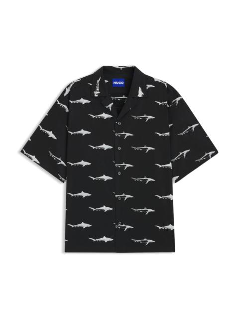 HUGO PRINTED RELAXED-FIT SHIRT IN COTTON POPLIN
