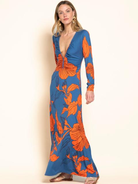 Poupette St Barth Long Dress Bossa - Blue Hibiscus