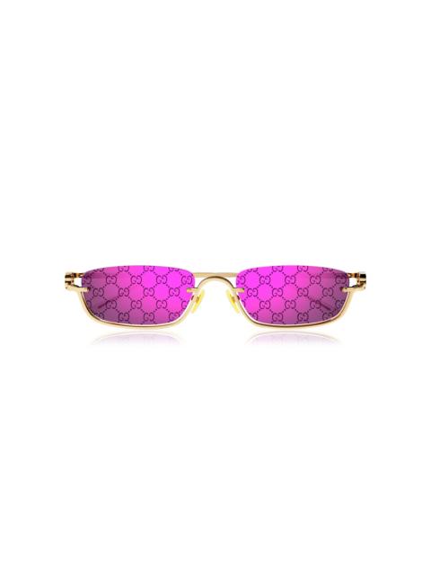 GUCCI Logo Square-Frame Metal Sunglasses purple