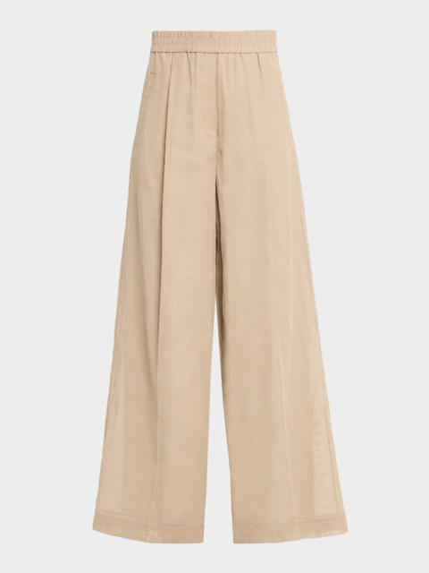 Brunello Cucinelli Cotton Gauze Wide-Leg Pull-On Track Pants