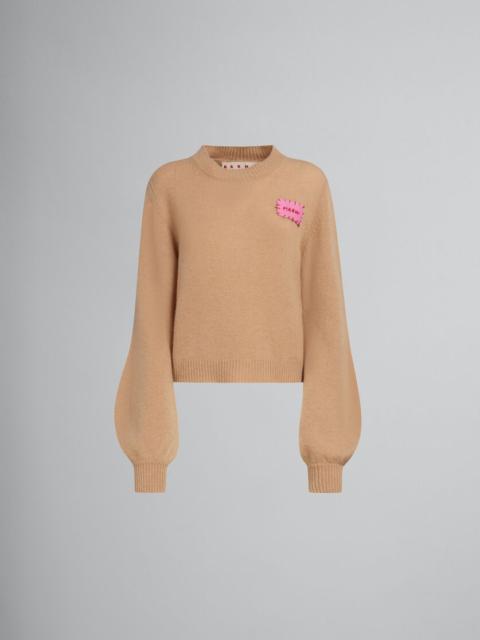 Marni BROWN CASHMERE JUMPER WITH MARNI MENDING PATCH