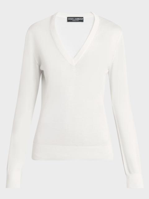 Dolce & Gabbana Cashmere-Silk V-Neck Long Sleeve Sweater