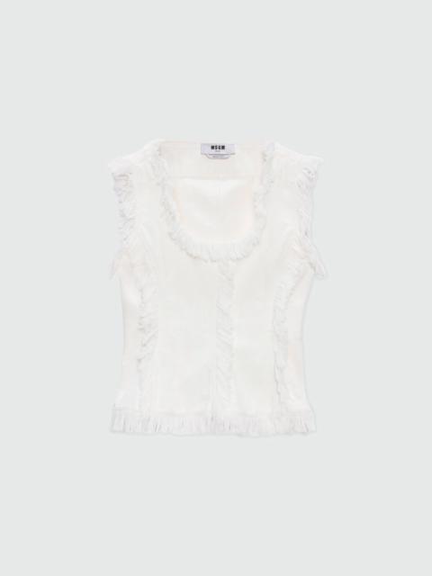 MSGM White frayed raw cotton top.