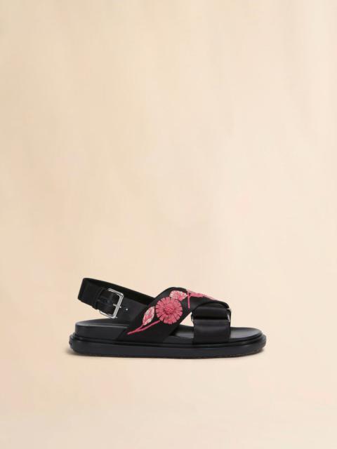 Marni BLACK SATIN FUSSBETT WITH FLOWER APPLIQUÉS
