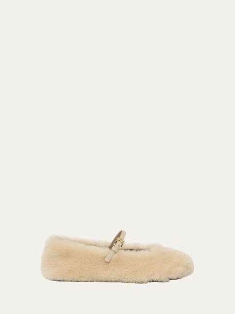 Prada Shearling Mary Jane Ballerina Flats