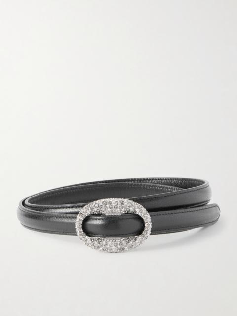 SAINT LAURENT Crystal-embellished Leather Belt