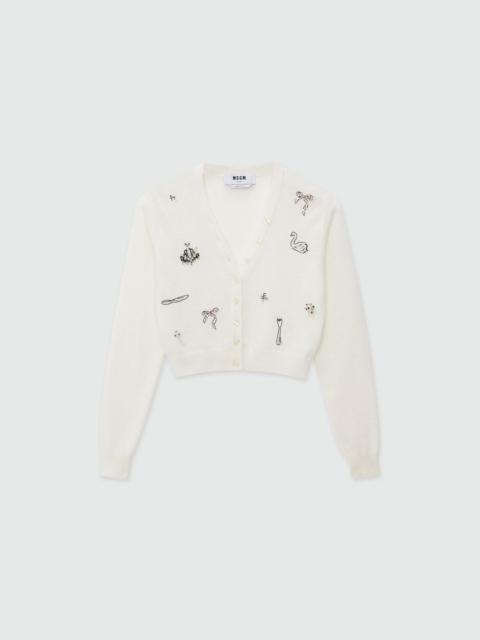 MSGM Blended wool cardigan with embroidery