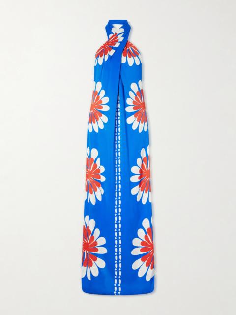 CALA de la CRUZ Oliviera Floral-print Satin Halterneck Maxi Dress