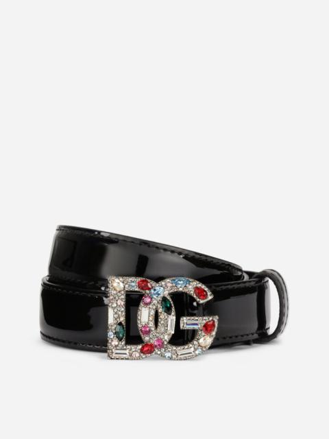 Dolce & Gabbana Patent leather belt with crystal-detailed DG logo
