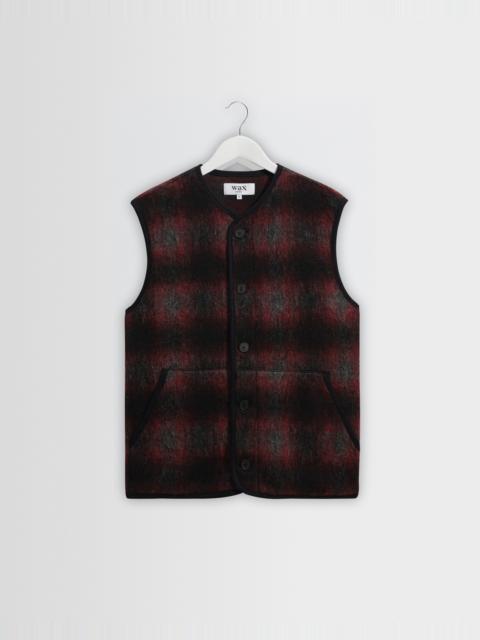 Wax London Gower - Red And Black Check Wool Gilet