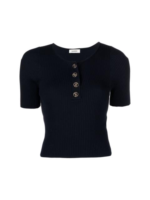 Sandro ribbed-knit button-up top