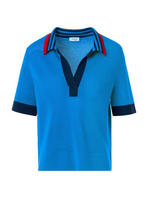 AKRIS Women's Tipped Wool Polo Top - Cobalt Blue Multi