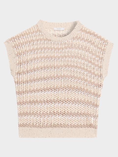 PESERICO Tricot Open-Knit Striped Linen Sweater