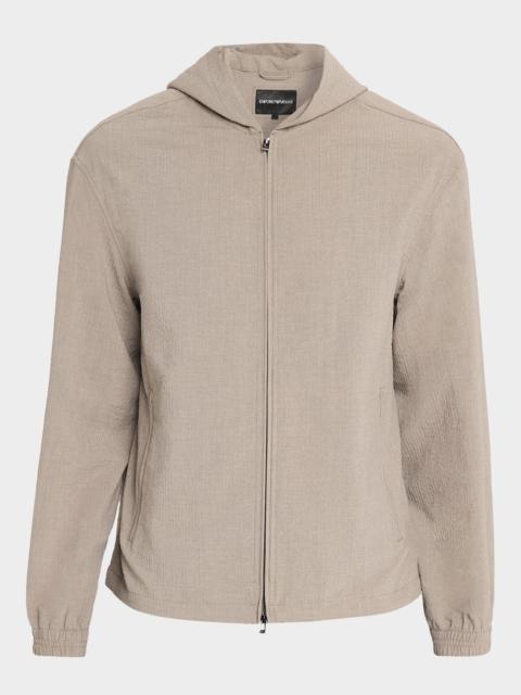 EMPORIO ARMANI Men's Polyester Seersucker Full-Zip Hoodie