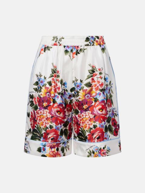 Floral silk twill Bermuda shorts