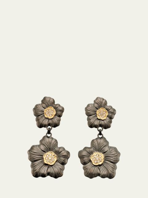 Buccellati Blossom Gardenia Burnished Silver, Gold, Brown Diamond Pendant Earrings