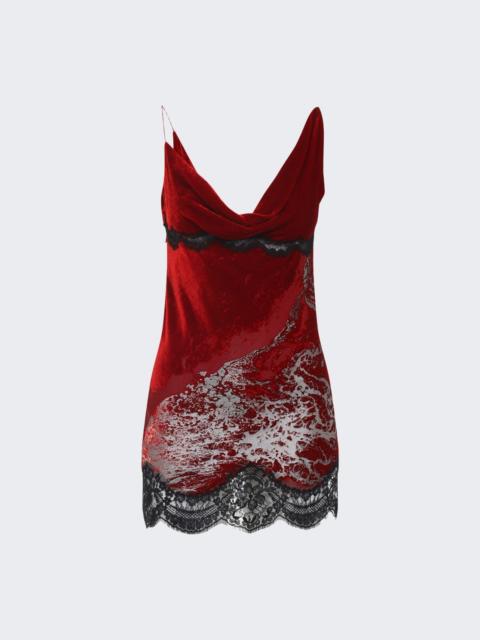 Roberto Cavalli Velvet Devore Lava Effect Dress Rosso Scuro